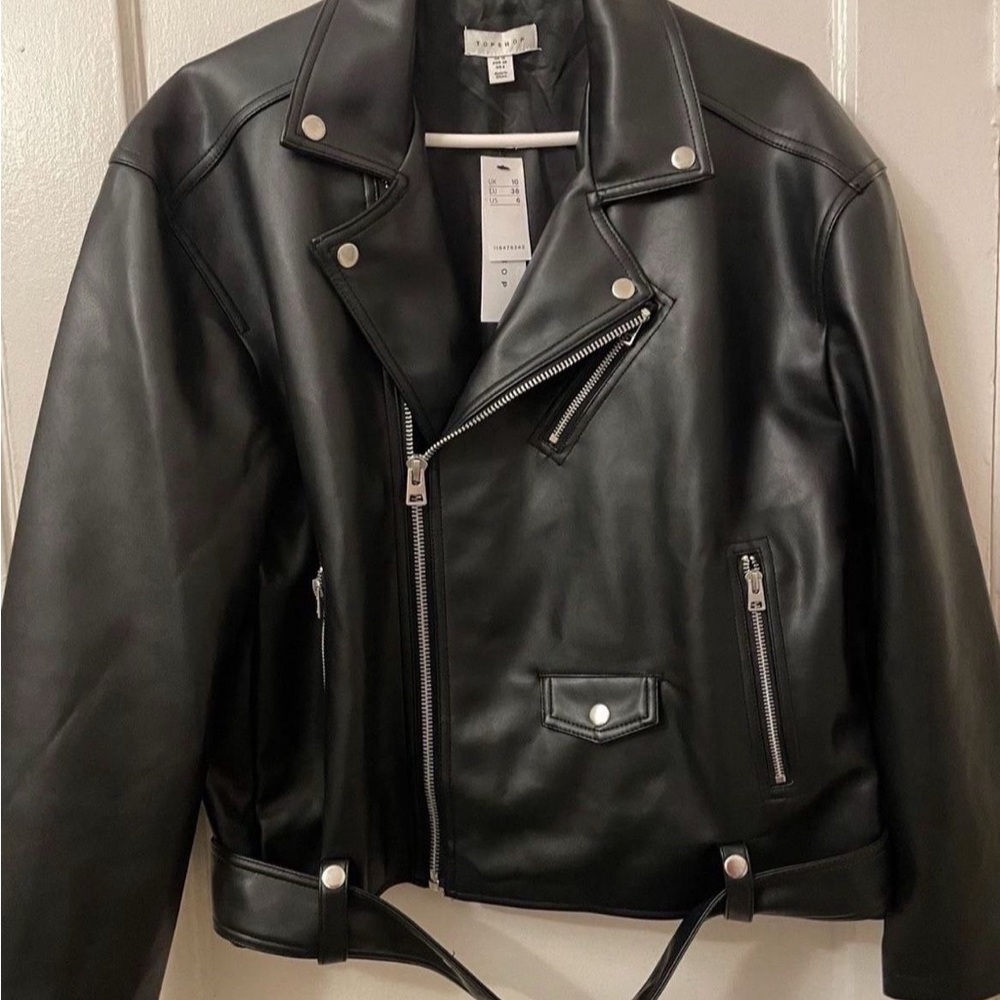 Black leather oversized jacket